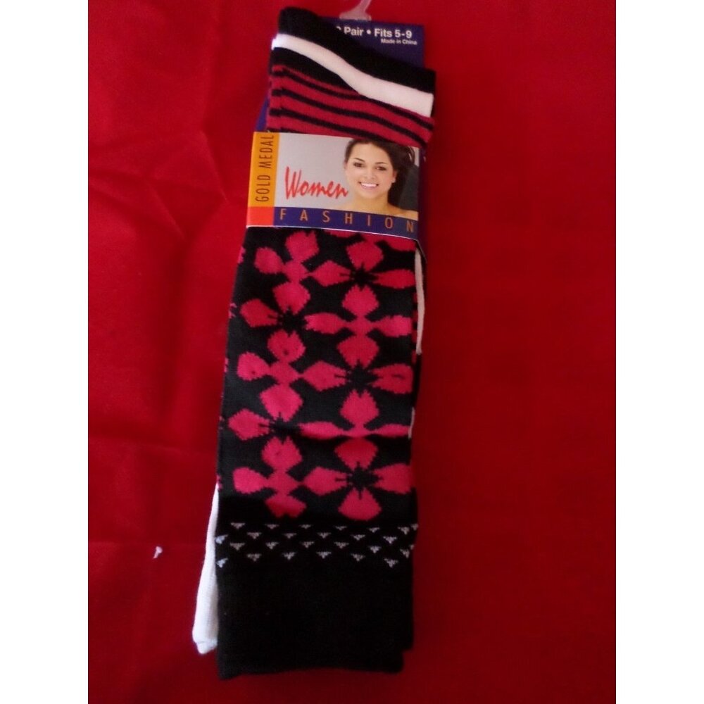 3 Pair Womens Medium Gold Medal Knee High Socks Soft Durable ReBlack White 9-11